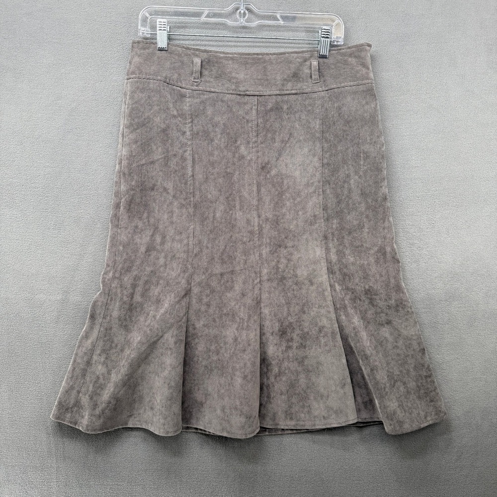 Larry Levine Grey Corduroy A-Line Knee Length Skirt Size 10 Side Zip Boho Flare